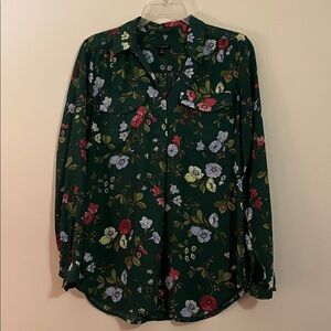 Ann Taylor Green Floral Blouse